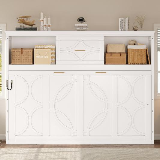 Twin Size Murphy Bed with Charging Station and a Drawer, White